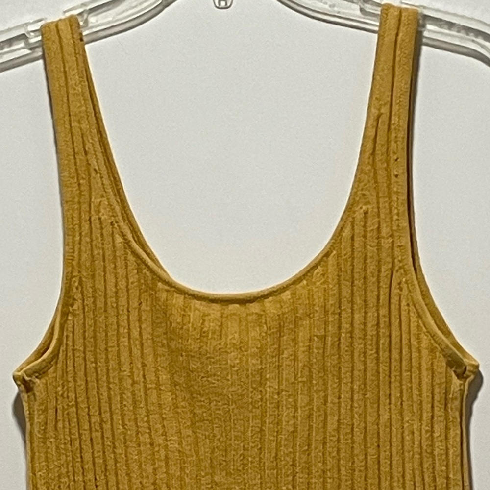 American Eagle 70s Boho Chic Sz Large Button Front Yellow Ribbed Sweater Crop - Picture 7 of 13